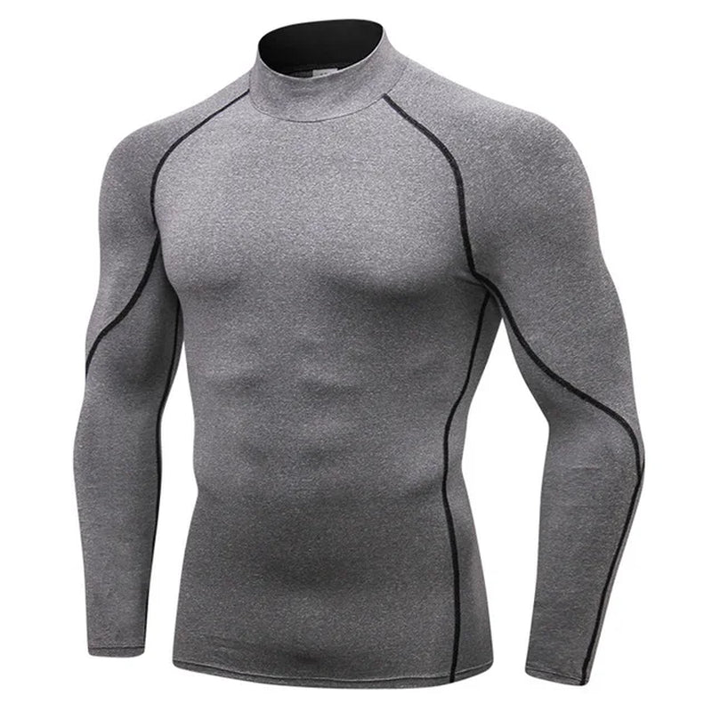 NEW Compression Running Shirt Men Stand Collar Elasticity T-Shirts Raglan Long Sleeve Fitness Tops Quick Drying Gym Sportswear