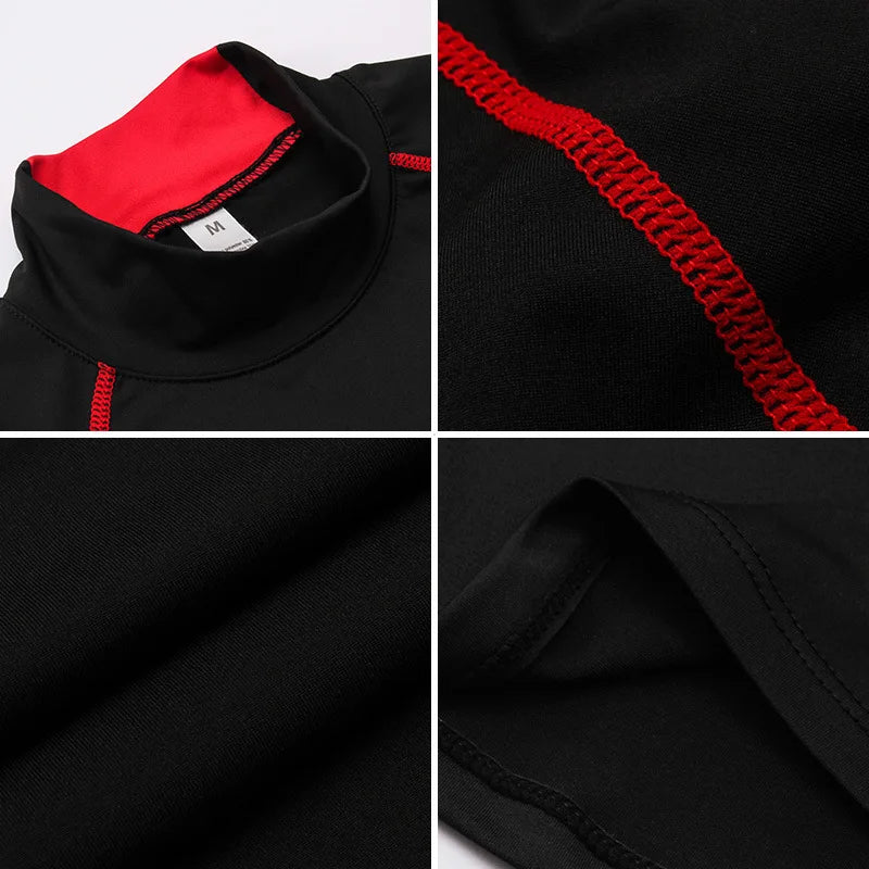 NEW Compression Running Shirt Men Stand Collar Elasticity T-Shirts Raglan Long Sleeve Fitness Tops Quick Drying Gym Sportswear