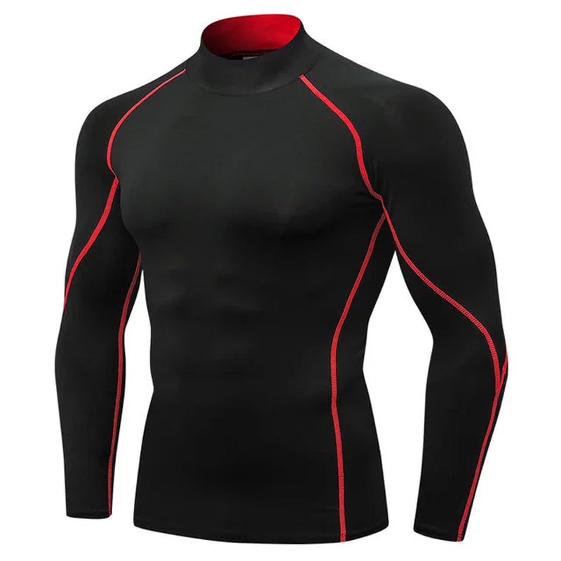 NEW Compression Running Shirt Men Stand Collar Elasticity T-Shirts Raglan Long Sleeve Fitness Tops Quick Drying Gym Sportswear