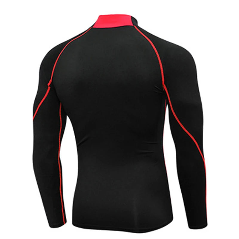NEW Compression Running Shirt Men Stand Collar Elasticity T-Shirts Raglan Long Sleeve Fitness Tops Quick Drying Gym Sportswear