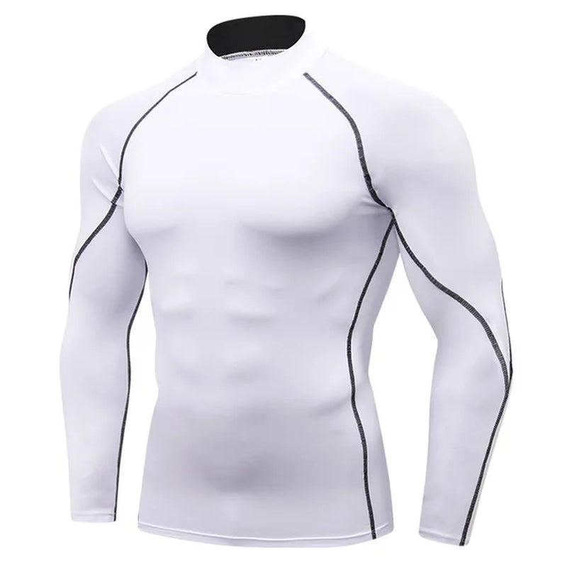 NEW Compression Running Shirt Men Stand Collar Elasticity T-Shirts Raglan Long Sleeve Fitness Tops Quick Drying Gym Sportswear